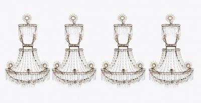 Set of Four Impressive Starburst Gustavian Crystal Sconces