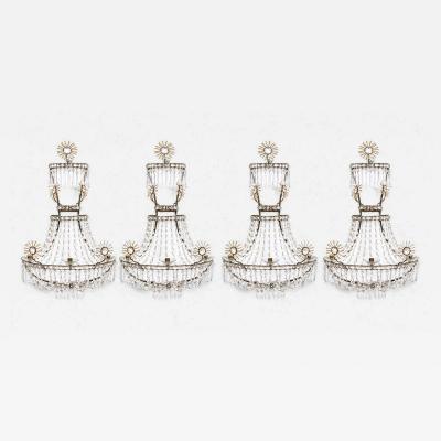 Set of Four Impressive Starburst Gustavian Crystal Sconces