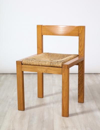 Set of Four Italian 1950s Oak and Rush Seat Dining Chairs