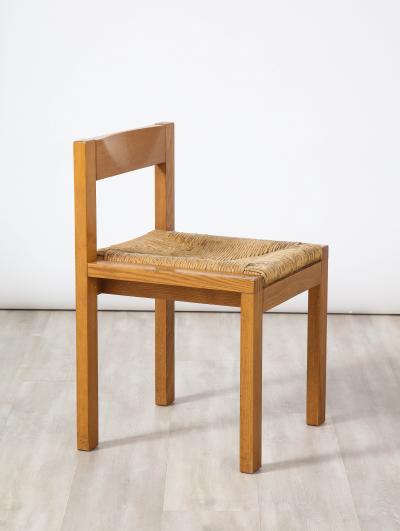 Set of Four Italian 1950s Oak and Rush Seat Dining Chairs