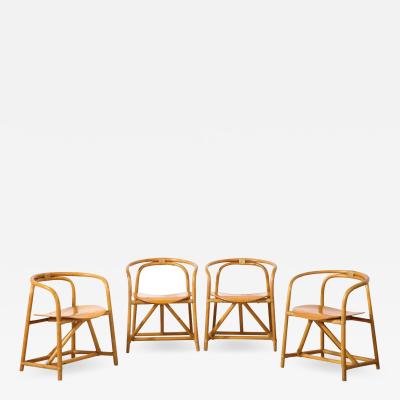 Set of Four Italian Bamboo and Wood Dining Chairs