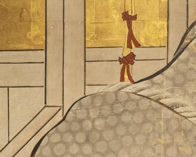 Set of Four Japanese Two Panel Screens Horses in Stable