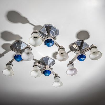 Set of Four Large Art Deco Railway Ceiling Lights Italy 1930s 40s