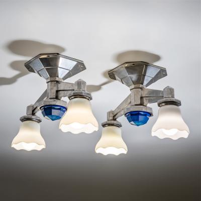 Set of Four Large Art Deco Railway Ceiling Lights Italy 1930s 40s