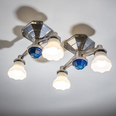 Set of Four Large Art Deco Railway Ceiling Lights Italy 1930s 40s