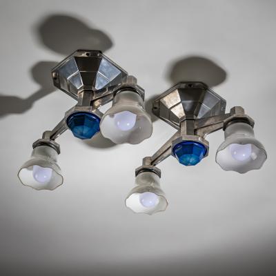 Set of Four Large Art Deco Railway Ceiling Lights Italy 1930s 40s