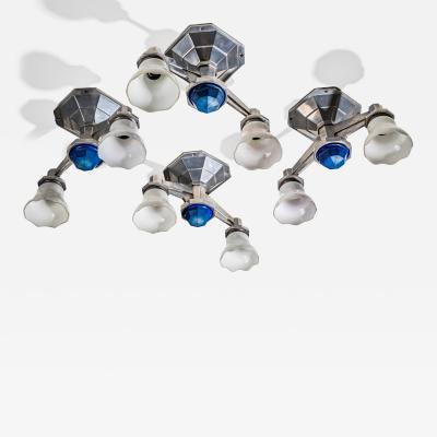 Set of Four Large Art Deco Railway Ceiling Lights Italy 1930s 40s
