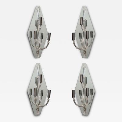 Set of Four Large Murano Glass and Mirror Wall Lights Sconces Italy 1950s