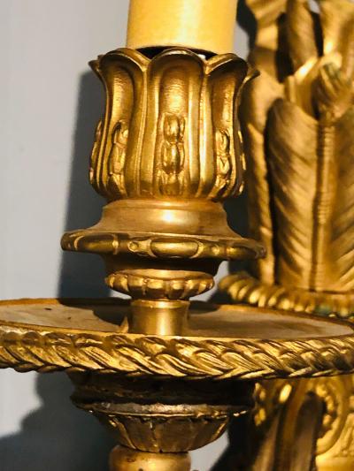 Set of Four Large Ornate Three Light Torch and Ribbon Form Wall Sconces