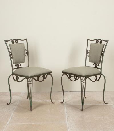 Set of Four Late Art Deco French Iron Upholstered Chairs