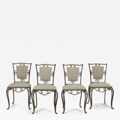 Set of Four Late Art Deco French Iron Upholstered Chairs