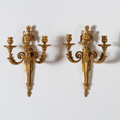 Set of Four Louis XV Ormolu Three Branch Wall Lights Circa 1770