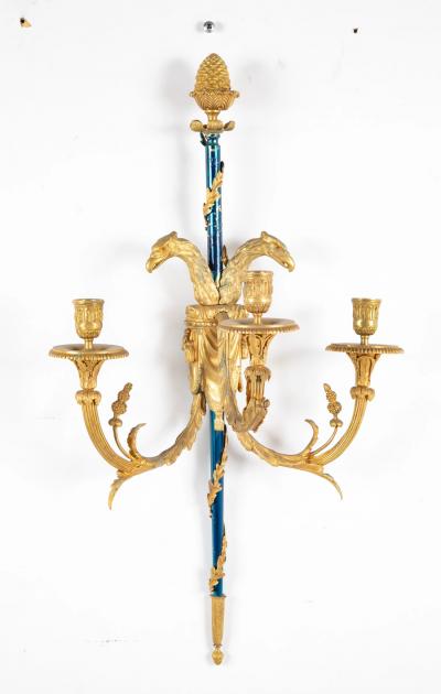 Set of Four Louis XVI Bronze and Cobalt Blue Sconces