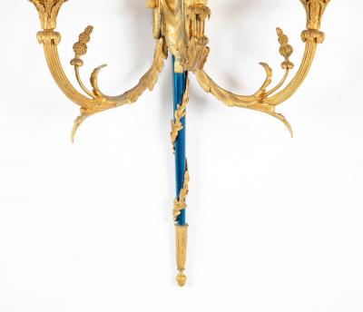 Set of Four Louis XVI Bronze and Cobalt Blue Sconces