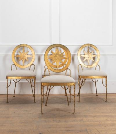Set of Four Mid Century Italian Gold Leaf Metal Chairs