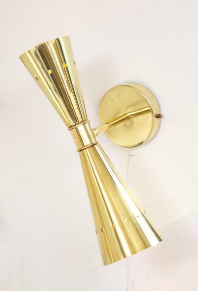 Set of Four Modernist Brass Double Cone Wall Lights or Sconces Italy 2022