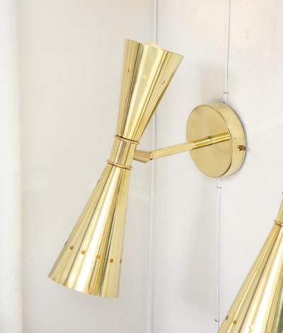 Set of Four Modernist Brass Double Cone Wall Lights or Sconces Italy 2022