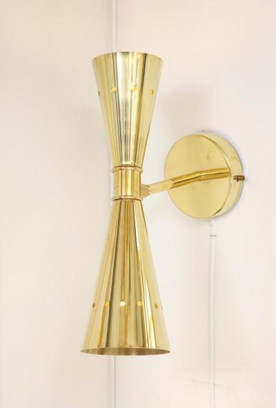 Set of Four Modernist Brass Double Cone Wall Lights or Sconces Italy 2022