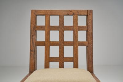 Set of Four Oak Dining Chairs with Geometric Backs Europe Mid 20th Century