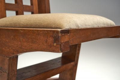 Set of Four Oak Dining Chairs with Geometric Backs Europe Mid 20th Century