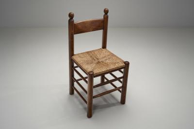 Set of Four Oak Dining Chairs with Rush Seats France 1960s
