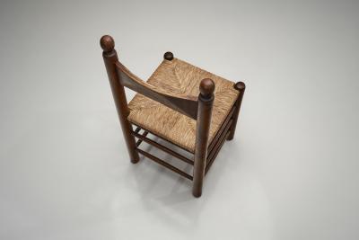 Set of Four Oak Dining Chairs with Rush Seats France 1960s