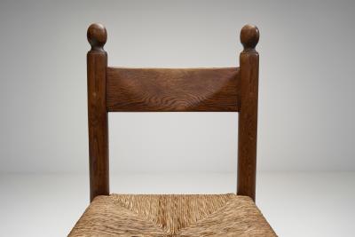 Set of Four Oak Dining Chairs with Rush Seats France 1960s