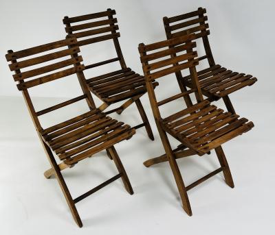 Set of Four Oak Folding Chairs