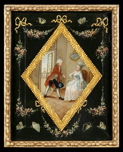 Set of Four Oil Paintings on Panel Depicting Playful Pursuits