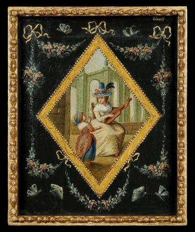 Set of Four Oil Paintings on Panel Depicting Playful Pursuits