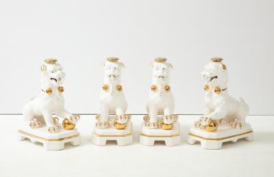 Set of Four Porcelain White Gold Foo Dogs