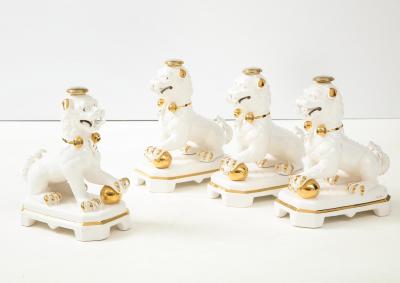 Set of Four Porcelain White Gold Foo Dogs