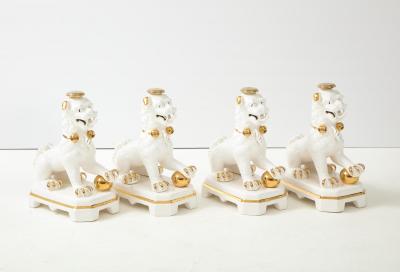 Set of Four Porcelain White Gold Foo Dogs