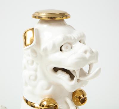 Set of Four Porcelain White Gold Foo Dogs