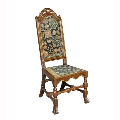 Set of Four Queen Anne Walnut and Parcel Gilt Side Chairs