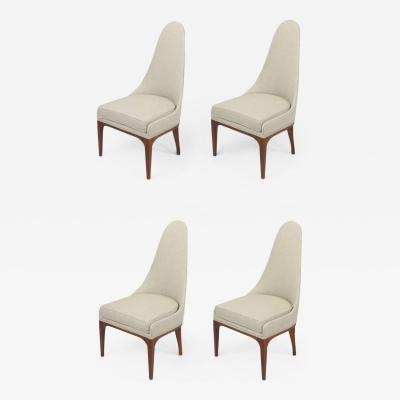 Set of Four Rosewood and Linen Spoon Back Dining Chairs