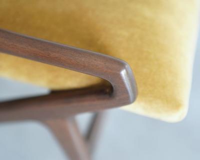 Set of Four Sculpted Walnut Dining Chairs Italy 1970s