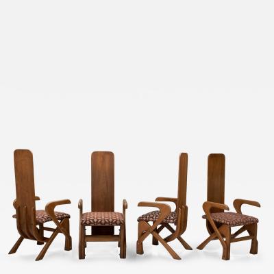 Set of Four Sculptural High Back Dining Chairs Europe 1980s