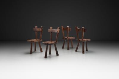 Set of Four Sculptural Pine Chairs Europe Mid 20th Century