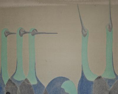 Set of Four Sliding Doors Fusuma Wading Cranes