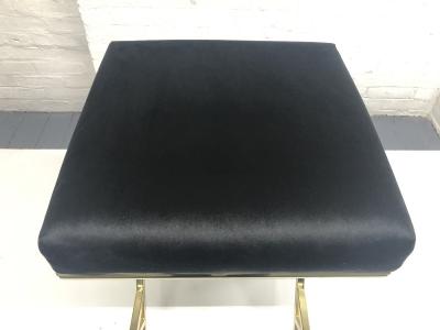 Set of Four Velvet and Brass Finish Bar Stools