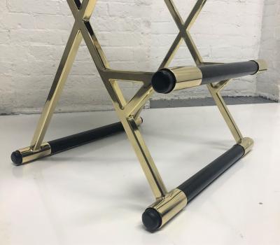 Set of Four Velvet and Brass Finish Bar Stools