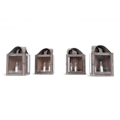 Set of Four Verdigris Green and Copper Wall Mounted Lanterns