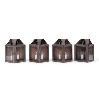 Set of Four Verdigris Green and Copper Wall Mounted Lanterns