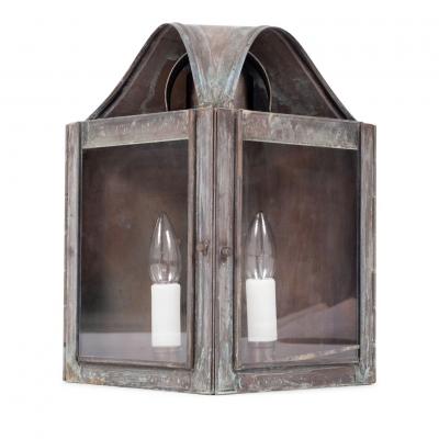 Set of Four Verdigris Green and Copper Wall Mounted Lanterns