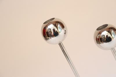 Set of Four Vintage Chrome Orb Candlesticks with Lucite Stems and Bases
