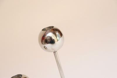 Set of Four Vintage Chrome Orb Candlesticks with Lucite Stems and Bases