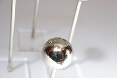 Set of Four Vintage Chrome Orb Candlesticks with Lucite Stems and Bases