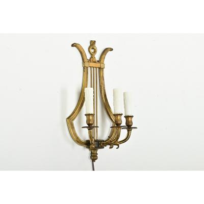 Set of Four Vintage French Brass Lyre Sconces