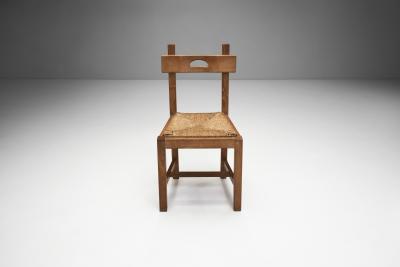 Set of Four Wood and Woven Rush Dining Chairs Europe ca 1950s